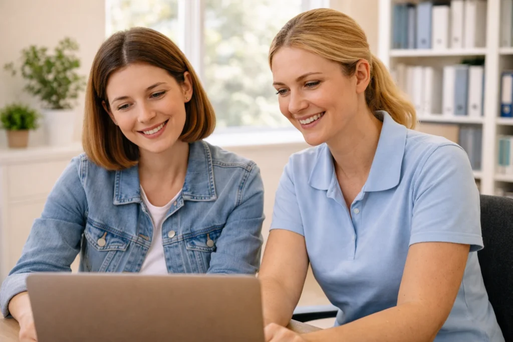 Support coordinator helping NDIS participant with provider change in Australia